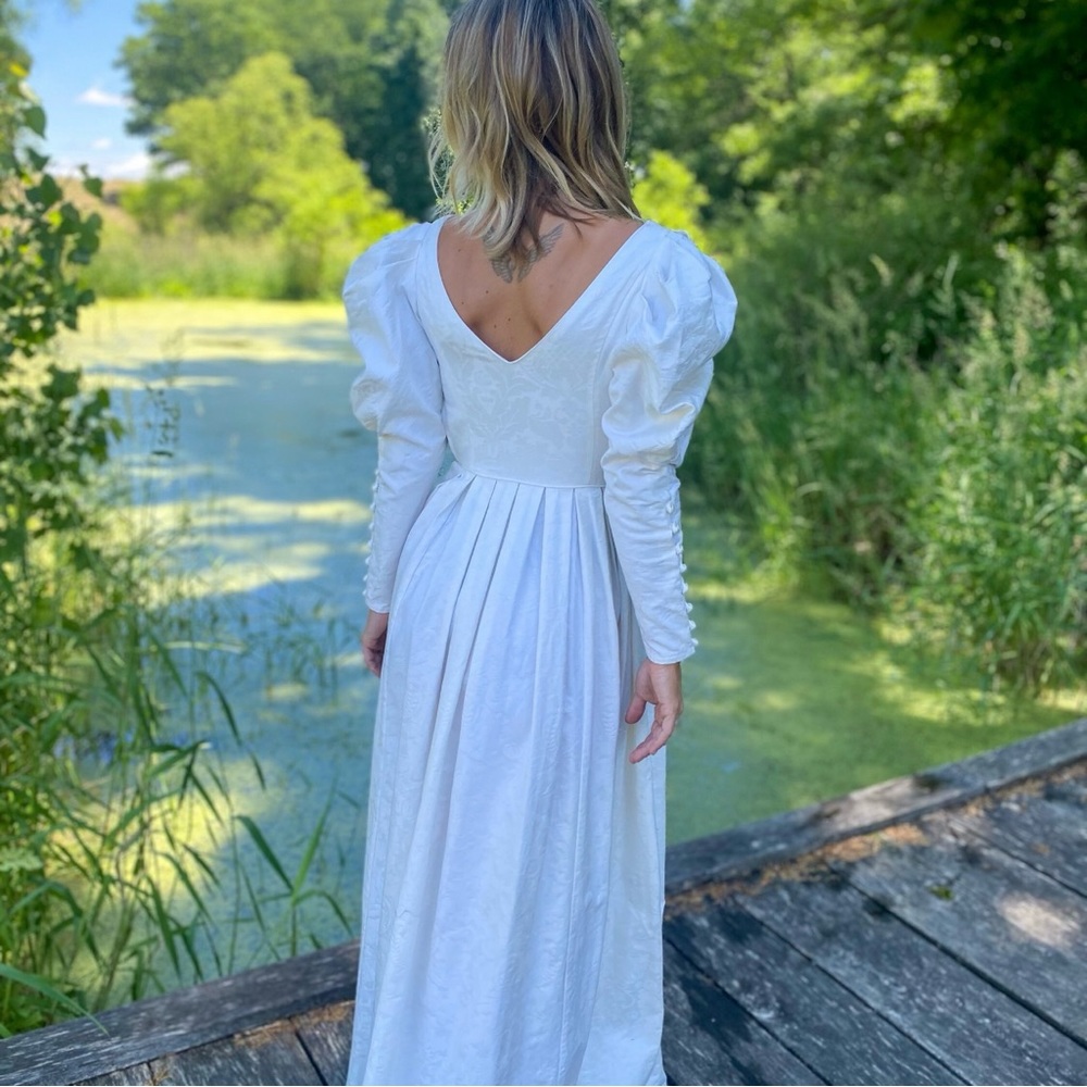 80s Vintage Laura Ashley Cottagecore Prairie White Dress Puff Sleeves US8 / UK10 - Picture 4 of 11